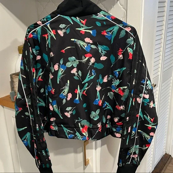 Adidas Floral Black Crop Track Jacket XL - Picture 4 of 6